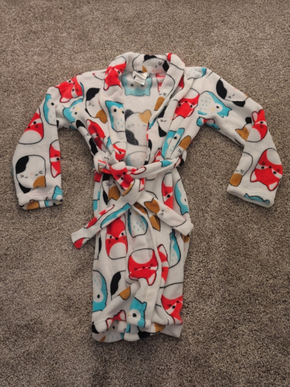 Squishmallow Cozy Kids Fox Print Fleece Robe - White with Red & Teal Accents